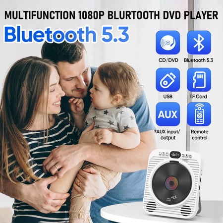 GCZ HD DVD Player with Bluetooth, HDMI, USB, and Wall Mount for TV