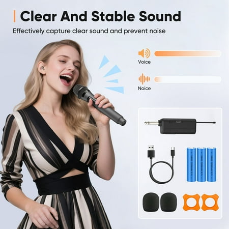 GCZ Rechargeable Wireless Microphones with stable 50-100ft range for karaoke, DJ, and public speaking.