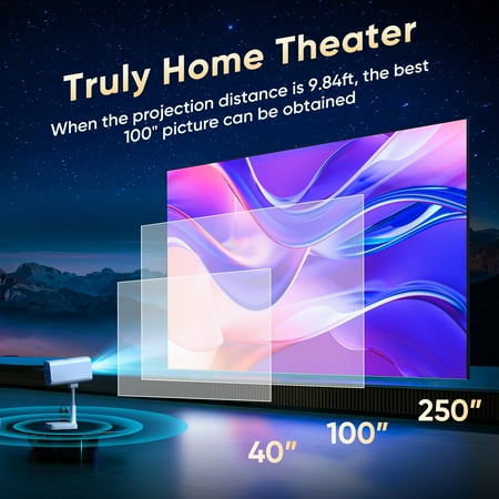 GCZ Smart Projector with officially licensed Netflix, auto-focus, WiFi 6, and flexible stand for home cinema