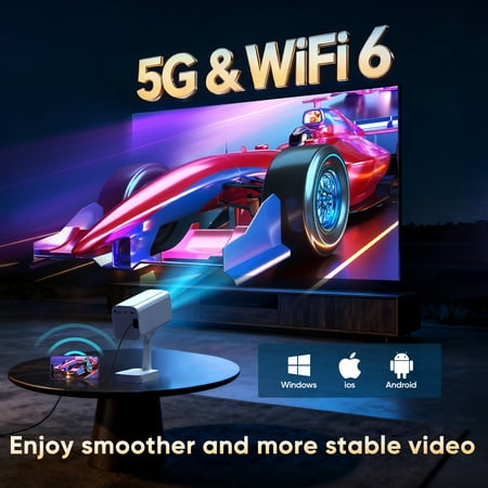GCZ Smart Projector with officially licensed Netflix, auto-focus, WiFi 6, and flexible stand for home cinema