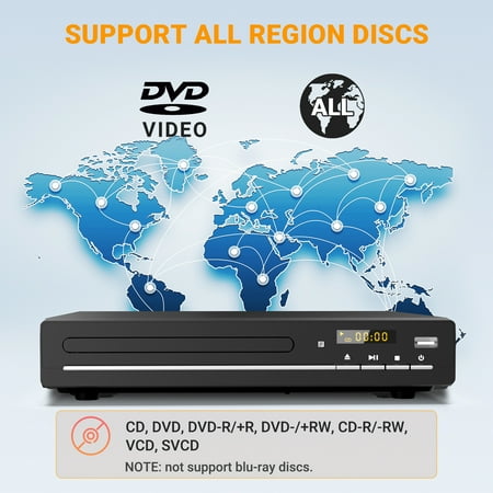 GCZ DVD Player with 1080p HD upscaling, multi-format disc support, and USB playback for home theater.